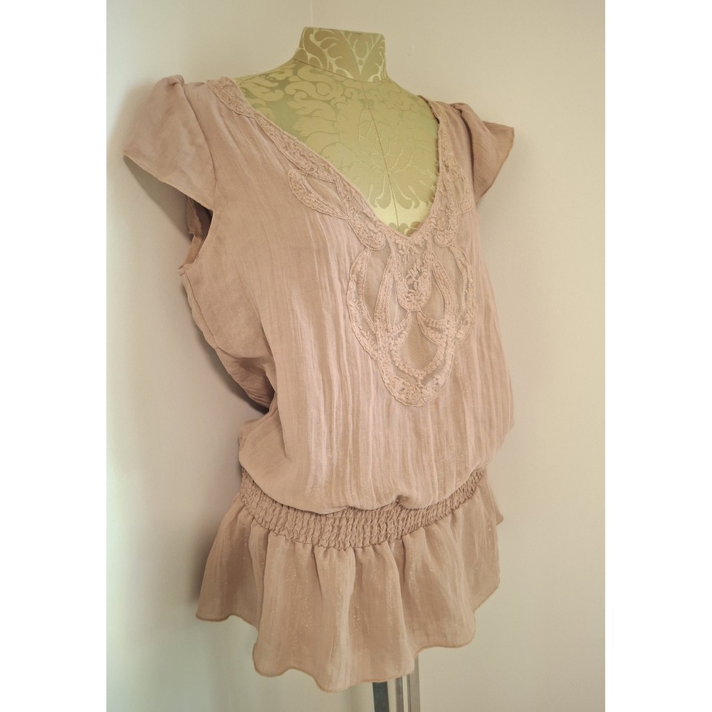 Y2K Vintage NWT Boho Peasant Top Cotton Tencel Lace Size Large Charlotte Russe